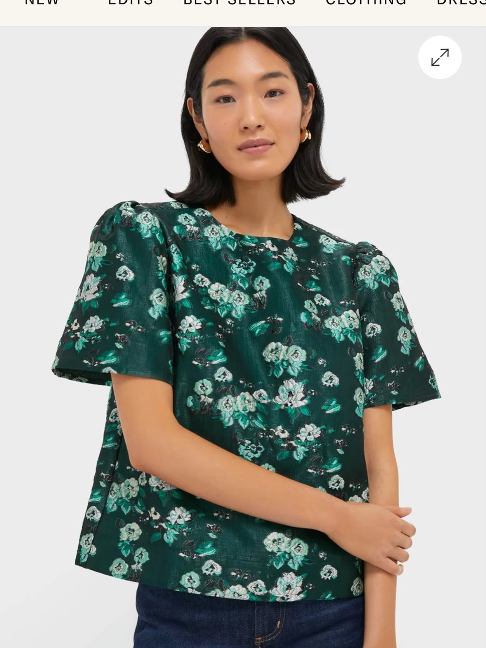 Tuckernuck Pomander Place Emerald Floral Jacquard Top